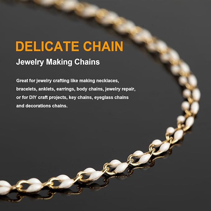KYUNHOO 13 Feet/4M White Oil Drip Chain for Jewelry Making Twist Lip Chain Roll Gold Plated Brass Jewelry Link for Necklace Bracelet Earring DIY Finding Supplies