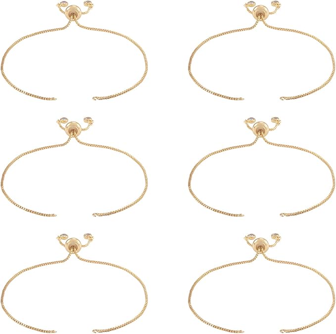 FASHEWELRY 5Pcs Brass Adjustable Slider Bracelet 9.4" Slider Extender Chains with Cubic Zirconia Ends for Bracelet Jewelry Making (Golden)