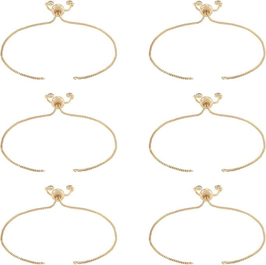 FASHEWELRY 5Pcs Brass Adjustable Slider Bracelet 9.4" Slider Extender Chains with Cubic Zirconia Ends for Bracelet Jewelry Making (Golden)