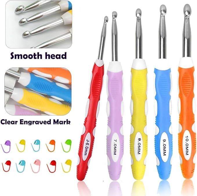 Novelchet Large Crochet Hooks 5 Sizes Crochet Hook Set,6.5mm 7.0mm 8.0mm 9.0mm 10.0mm Crochet Needle