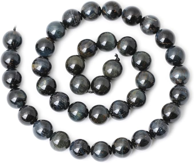 cheavian 35pcs 10mm natural blue tiger eye gemstone round loose beads for jewelry making diy findings 1 strand 15"