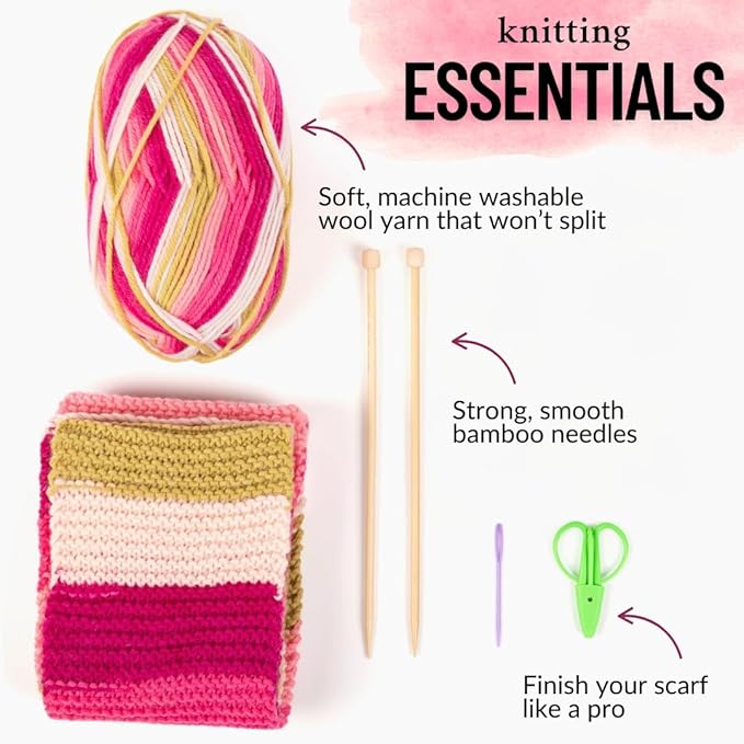 The Spinning Hand Knitting Kit for Beginners Adults – Learn to Knit Scarf Kit with Yarn, Needles & Step-by-Step Video Tutorials – Complete Starter Set (Dragonfruit)