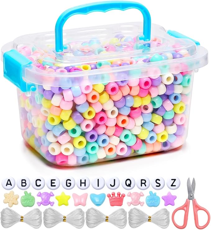 iooleem macaron colored bulk pony beads - 1000pcs kit for friendship bracelets & jewelry making, easy storage