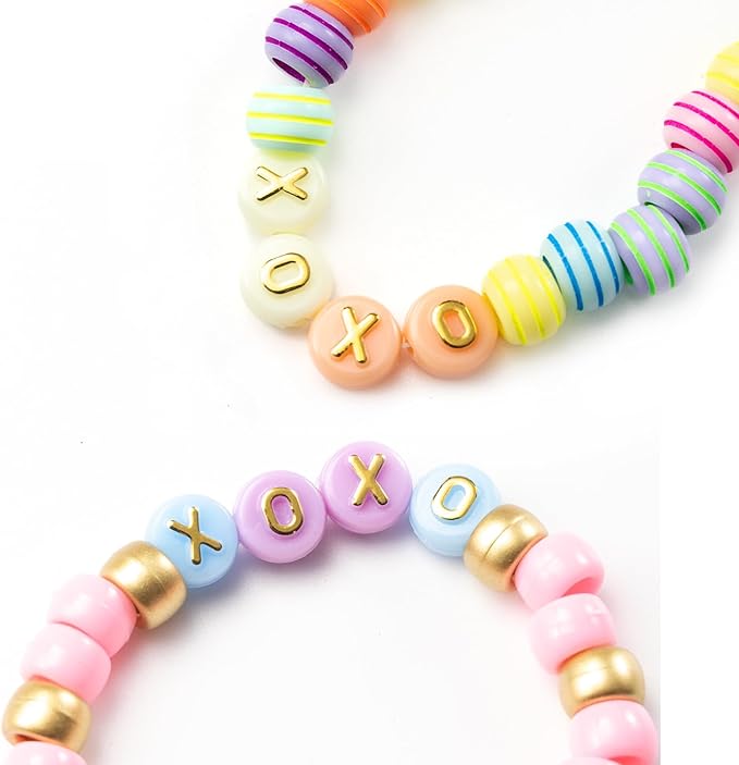 Gxueshan 1400 Pcs Acrylic Gold Pink Colorful 6x9mm Pony Beads 10x6mm Mix Candy Color Alphabet Letter Beads Bulk for Jewelry Friendship Bracelet Necklace Making Kit Braids Kandi Beads (1400)
