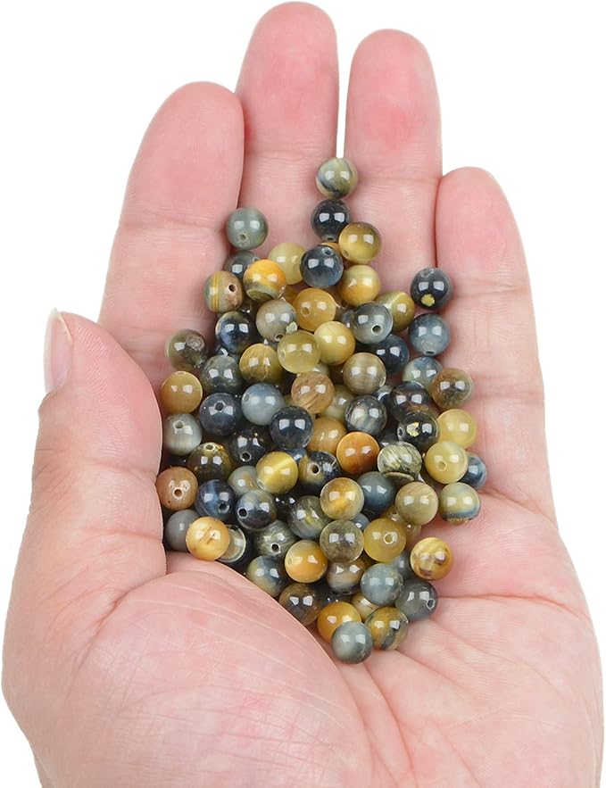 bymitel 210pcs crystal beads stone gemstone round energy healing loose beads with stretch cord for jewelry making bracelets anklets (yellow blue tiger's eye, 6mm 210pcs)