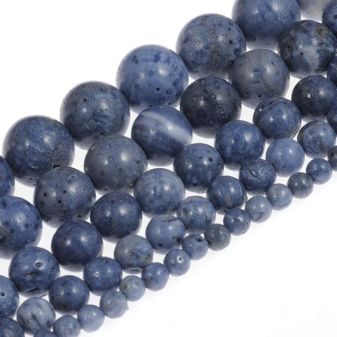 8mm Natural Blue Coral Gemstone Round Loose Beads Crystal Stone Bracelet Necklace Accessories Crafts for Jewelry Making DIY,1 Strand 15"