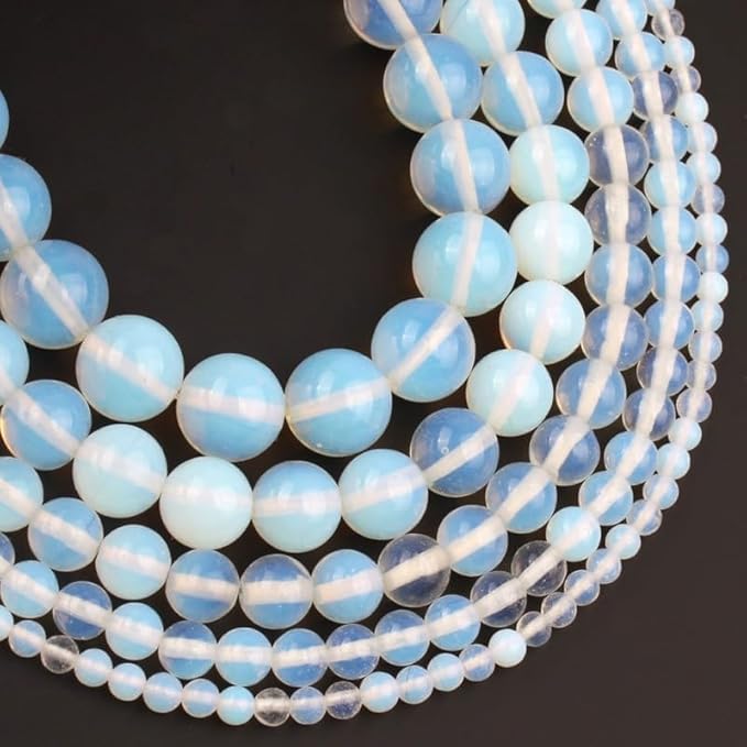 Stone Beads, 60pcs Light Blue Opal, 6mm Round Loose Beads for Jewelry Making, Bracelets, with Bag, String & Card