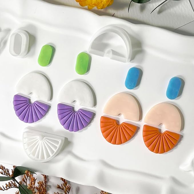 Xaekicr Polymer Clay Cutters Geometric Set – 3PCS Half Circle Clay Cutters with Texture Lines for Polymer Clay Jewelry, Clay Earring Cutters and Tools for Modern DIY Earrings and Crafts