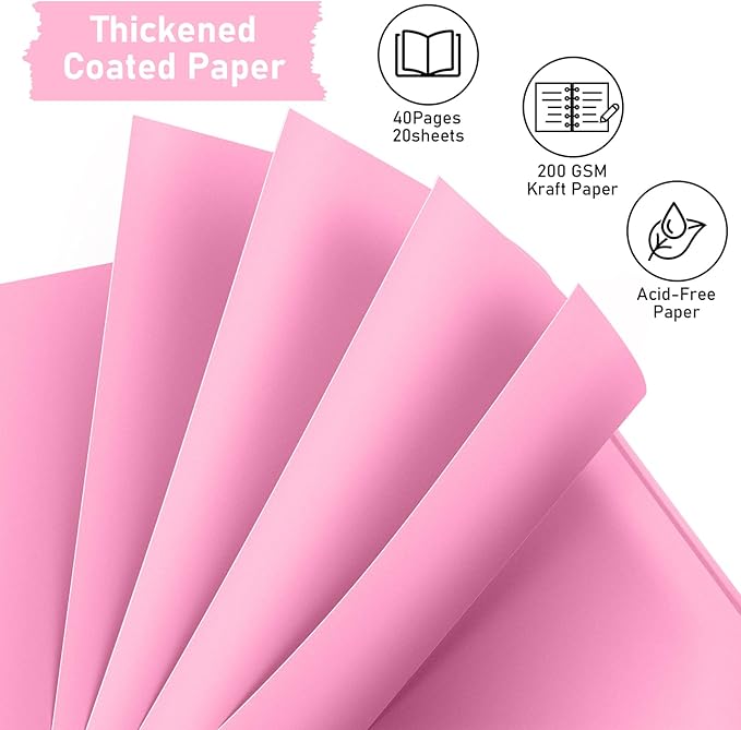 GOTIDEAL 8 x 8Inch Scrapbook Album,40 Pages Kraft Paper Photo Albums for Wedding&Anniversary,Family DIY Scrap Book Kits with Metallic Markers&Scrapbooking Stickers Corners(Pink)