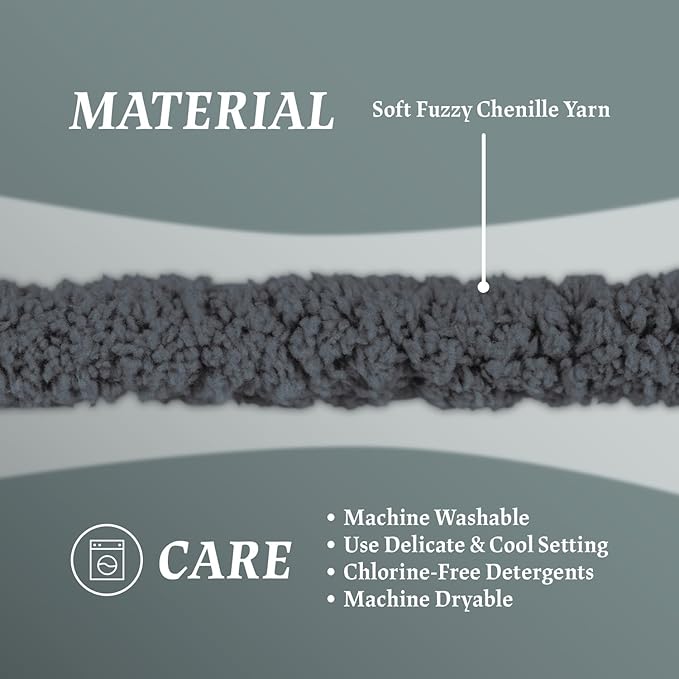 Super Soft Chunky Chenille Yarn – 8 Skeins × 8 oz (25 Yards Each) Jumbo Bulky Yarn for Crochet & Hand Knitting Blankets, Sweaters, Cushions, DIY Projects (Grey)