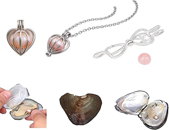 Milky Way Natural Oyster Pearl,Freshwater Oval Pearls Cultured Oysters Love Wish Pearls DIY Necklace Making Kit, Anniversary Decoration for Jewelry Making Gifts(7-8mm 4Pcs)