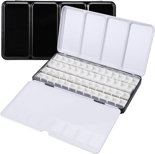 LOONENG Empty Watercolor Palette, Metal Watercolor Tin with Fold-Out Palette, Large Watercolor Tray Palette with 52 Empty Watercolor Half Pans for Plein Air Painting, Acrylic and Oil Painting