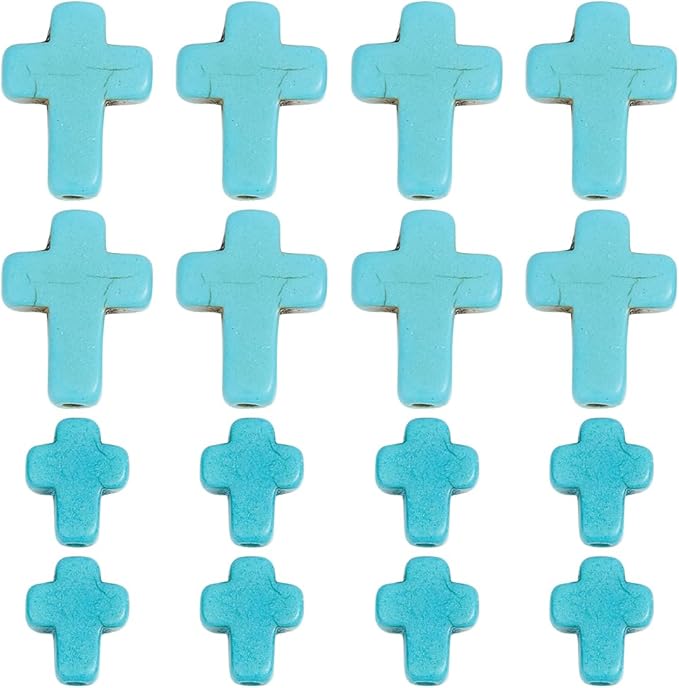 SUNNYCLUE 1 Box 100Pcs Cross Beads Bulk Blue Synthetic Turquoise Stone Cross Bead Charms Mini Small Pocket Crosses Tiny Easter Holiday Crucifix Beads for Jewelry Making Beading Kits Craft Supplies