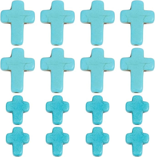 SUNNYCLUE 1 Box 100Pcs Cross Beads Bulk Blue Synthetic Turquoise Stone Cross Bead Charms Mini Small Pocket Crosses Tiny Easter Holiday Crucifix Beads for Jewelry Making Beading Kits Craft Supplies