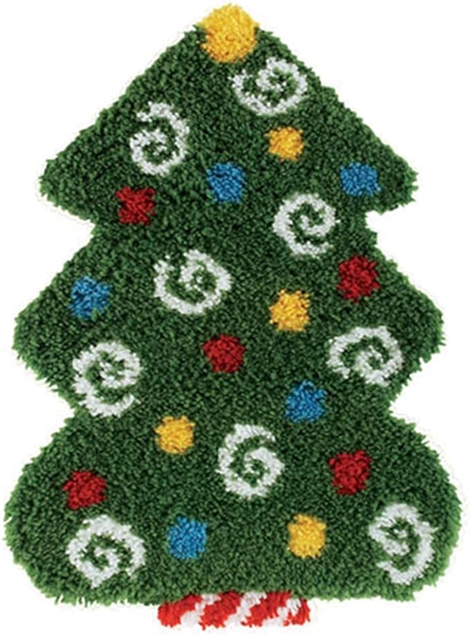 DL-YTG DIY Latch Hook Kits Christmas Tree Throw Carpet Embroidery Cover Rug Pattern Color Printed Canvas 52x38cm, Crochet Needlework Crafts for Adults