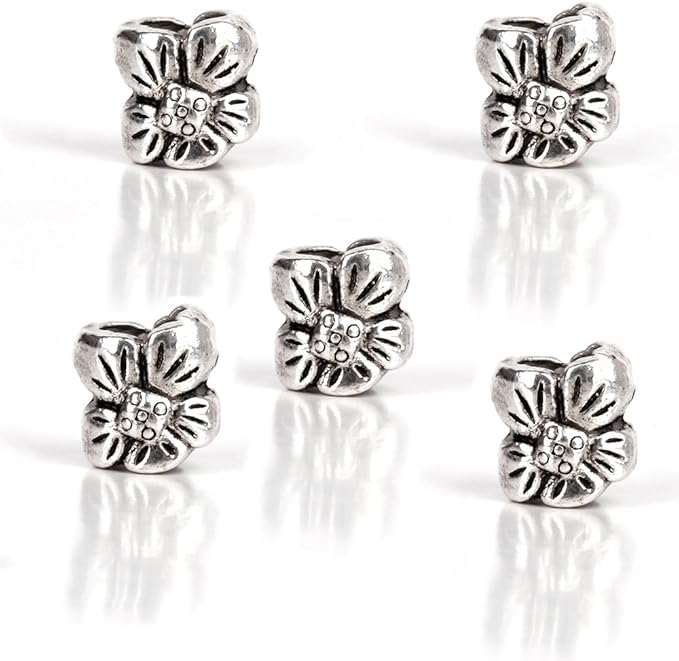 RUBYCA 50pcs Tibetan Silver Tone Spacer Beads Fit European Charms Bracelet Five-Leafs Flower Design