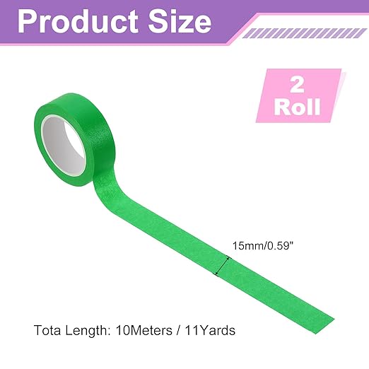 uxcell 2 Rolls Colored Washi Tape, 11 Yards x 0.6" Colored Masking Tape Painters Tape, Decorative Masking Tape for Arts & Crafts Labeling DIY Scrapbooking Gift Wrapping, Green