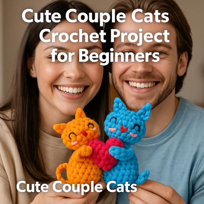 Love Heart Cat Crochet Kit for Beginners, Learn to Crochet Animal Starter Set with Video Tutorial & Crocheting Manual, Easy Yarn Knitting Kit for Adult & Kid 12+, Stuffed Kitten Doll Xmas Gift Idea