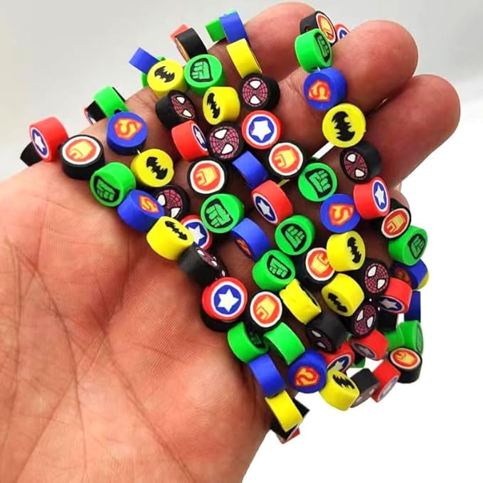 300pcs Polymer Clay Superhero Beads Color Mixed Cute Kawaii Charm Beads for Jewelry Crafts Gift DIY Kit Supply