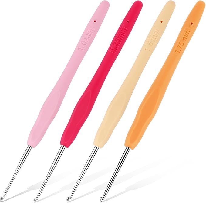 Iuuidu 4PCS Crochet Hooks, Small Size Crochet Hooks for Arthritic Hands 4Size, 1.0mm, 1.25mm, 1.5mm, 1.75mm Crochet Needles for Beginners, Smooth Knitting Needles for Handmade DIY