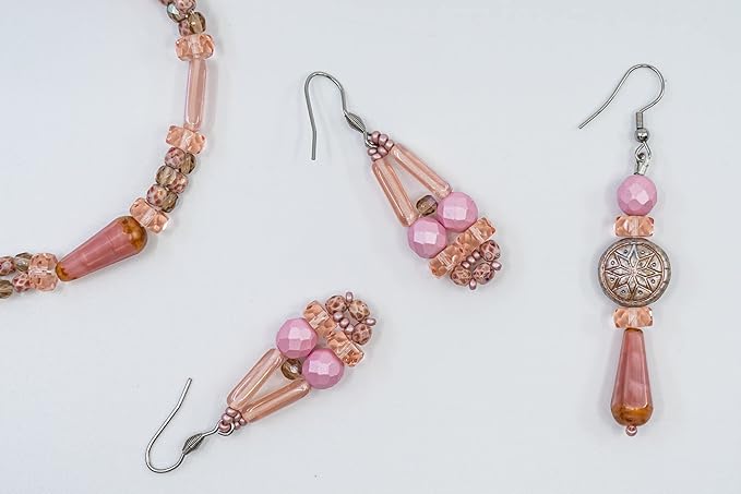 2.1oz (60 g) Mix of Unique Czech Bohemia Glass Pressed Beads, Dirty Pink Antique, Table Cut, Matte and Glossy, Faceted Fire Polish, Hand Made Set Kit BCV