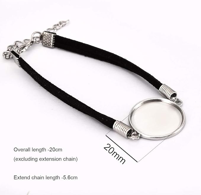 DROLE 40Pcs Black Leather Bracelet Blanks - 20mm Cabochon Bezel Tray Blank Bracelets with Black Bracelet Chain for Jewelry Making