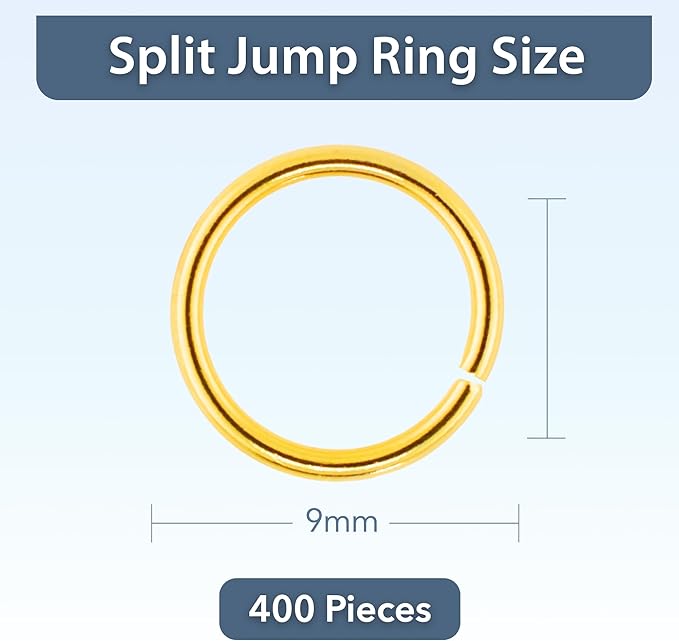 Mandala Crafts Assorted Gold Color Jump Rings Jewelry Findings Metal O Rings for Jewelry Making Supplies - 400 9mm Small Open Jump Rings Kit for Necklace Earring