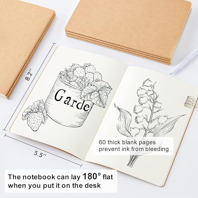 feela 15 pack blank kraft notebooks, unlined sketchbook note pad travel journal for drawing doodling writing, journal bulk for women kids students office school supplies, a5, 60 pages, 8.3” x 5.5”