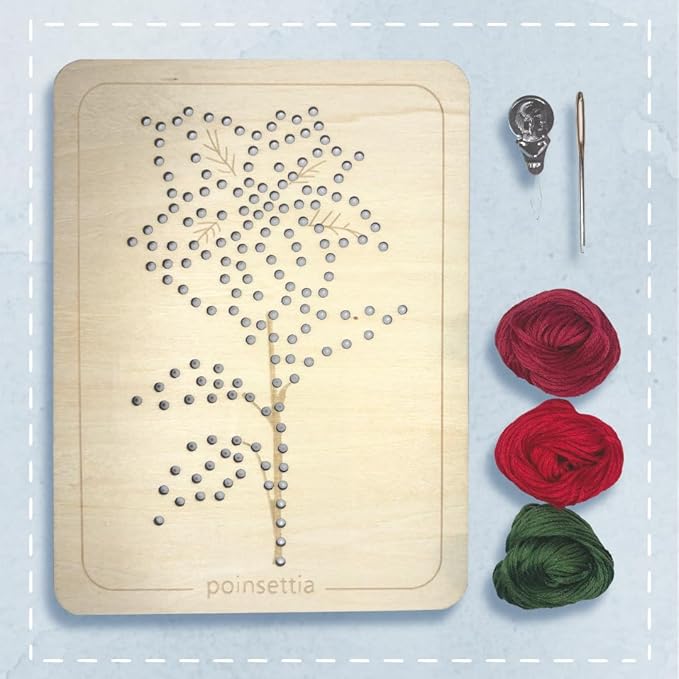 Wooden Flower Lacing Embroidery Kits for Beginners, Set of 5 Learn-to-Stitch Craft Boards, Sewing & Embroidery Art Kits for Kids Ages 8+, DIY Craft Projects, Educational Gifts, Party Favors (Winter)