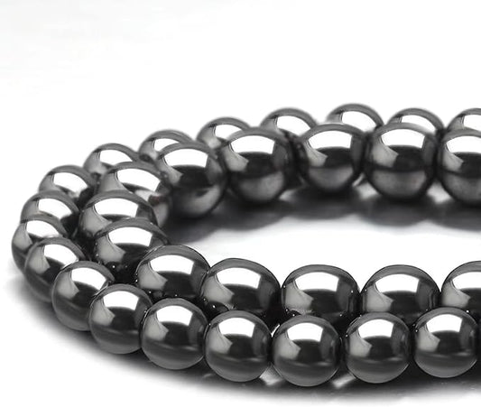 youngbling natural gemstone beads for jewelry making,8mm hematite polished round smooth stone beads for bracelet necklace 15 inch