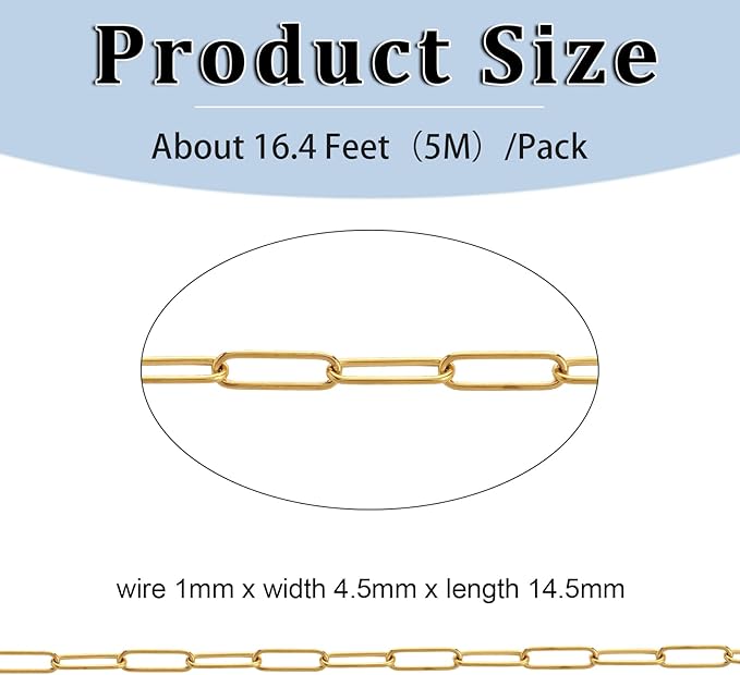 16.4 feet necklace chains for jewelry making, gold plated stainless steel chains bulk for diy necklace bracelet pendant supplies