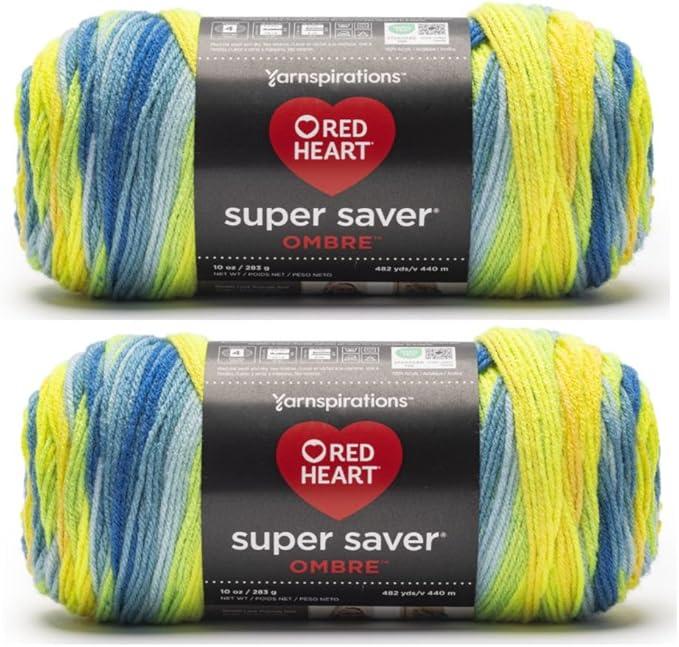 Red Heart Super Saver Ombre Electric Yarn - 2 Pack of 283g/10oz - 100% Acrylic - #4 Worsted (Medium) - 482 Yards - Knitting/Crochet