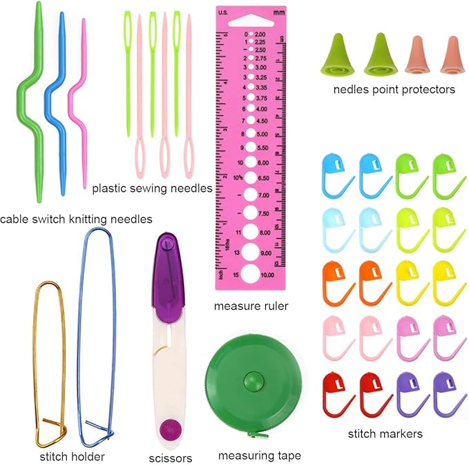 KOKNIT Crochet Hooks Set with Storage Case - 9 Soft Grip Ergonomic Crochet Needles,12 Coloured Aluminum Yarn Crocheting Crochet Hooks,Crochet Kit with Crochet Supplies and Accessories