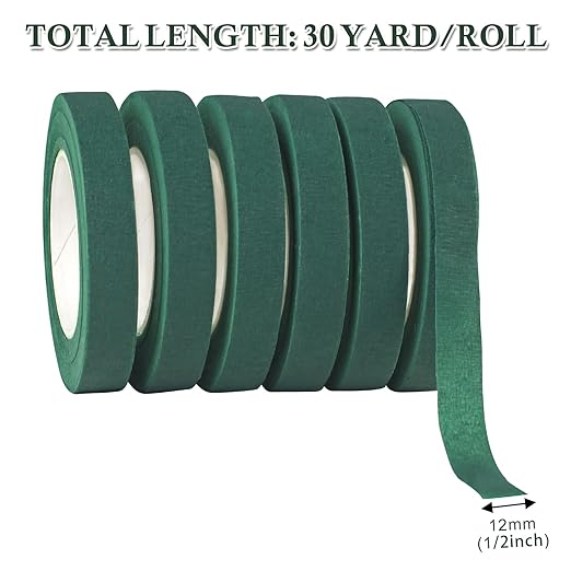 6 Roll Floral Tape 1/2inch Flower Tape Dark Green, Floral Tapes for Bouquet Stem Wrapping and Floral Crafts, Wedding Bouquet