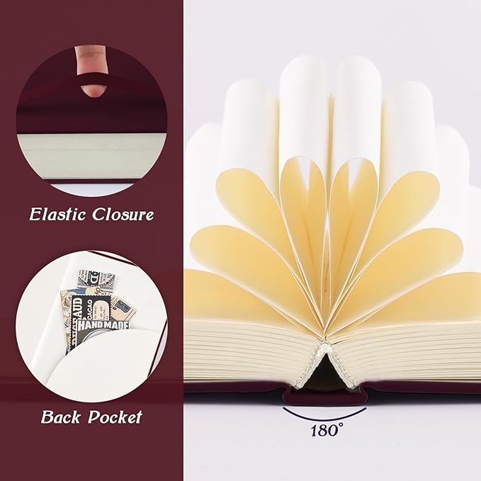 Mix Media Pad,3.5"x5.5" Small Hardcover Leather Art Sketchbook,105 GSM 200 Sheets/400 Pages Acid Free Artistic Painting Drawing Sketching Writing Paper, Handy Pocket Journal Notebook. Wine Red