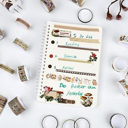 Washi Tape Set, 20 Rolls Time Imprint Theme, Washi Tape for Journaling, Decorative Tape for Scrapbooking, Junk Journal Supplies