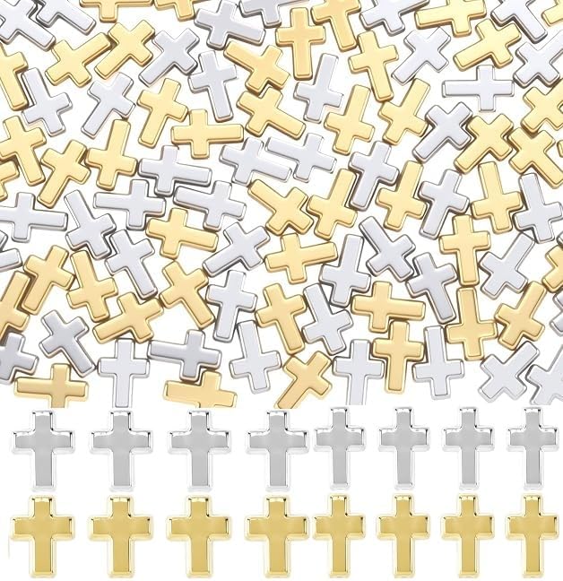 SHBAIWENTONG 400PCS Cross Beads for Jewelry Making Gold and Silver CCB Plastic Charms Separate Box Bulk DIY Craft Set