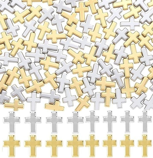 SHBAIWENTONG 400PCS Cross Beads for Jewelry Making Gold and Silver CCB Plastic Charms Separate Box Bulk DIY Craft Set