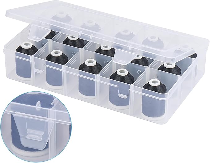 [Box-Upgraded] Simthread Machine Embroidery Thread 1000M Black 900, with Storage Box Polyester 15 Spools Set for Embroidery Quilting Machine