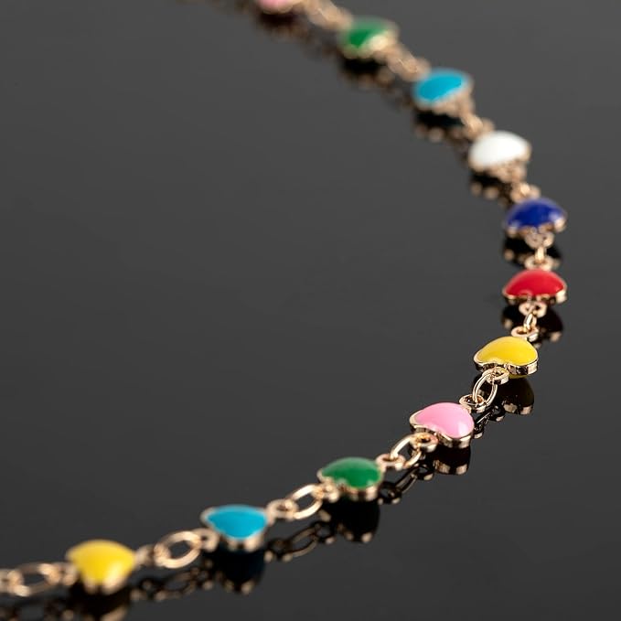YOUBEIYEE 3 Meters Mixed Color Heart Chains Necklace DIY Gold Plated Chain for Jewelry Making Funny Enamel Bead Chain Decoration Chains Bulk