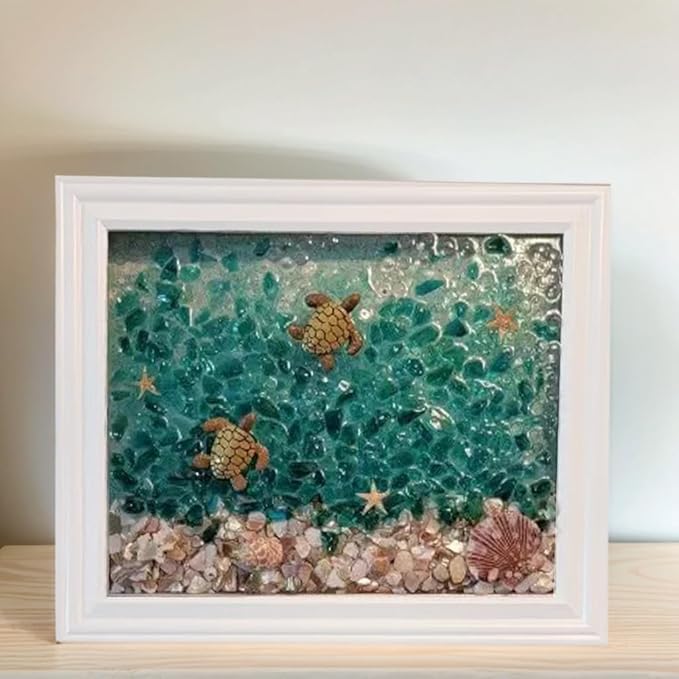 Sea Glass Art Kit, Mosaic Glass Photo Frame Set 9.5x7.5 Inch, Handcraft Style DIY Mosaic Craft Kits, DIY Resin Beach Art Kit for Home Decoration, Office, Bookshelf/Windowsill (Anchor)