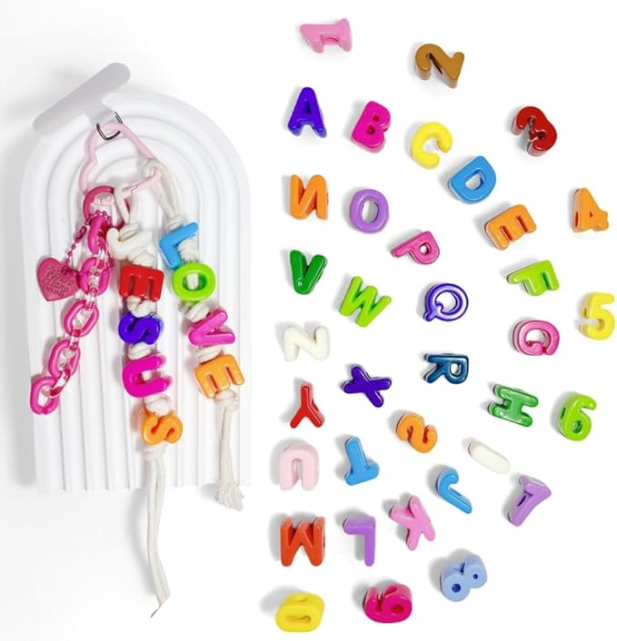 Maerolre 36Pcs Large Letter Beads & NumberBeads, 20mm Big Acrylic Bubble Alphabet, Colorful Plastic Beads for DIY Keychains, Jewelry Making - A to Z Christmas Gifts