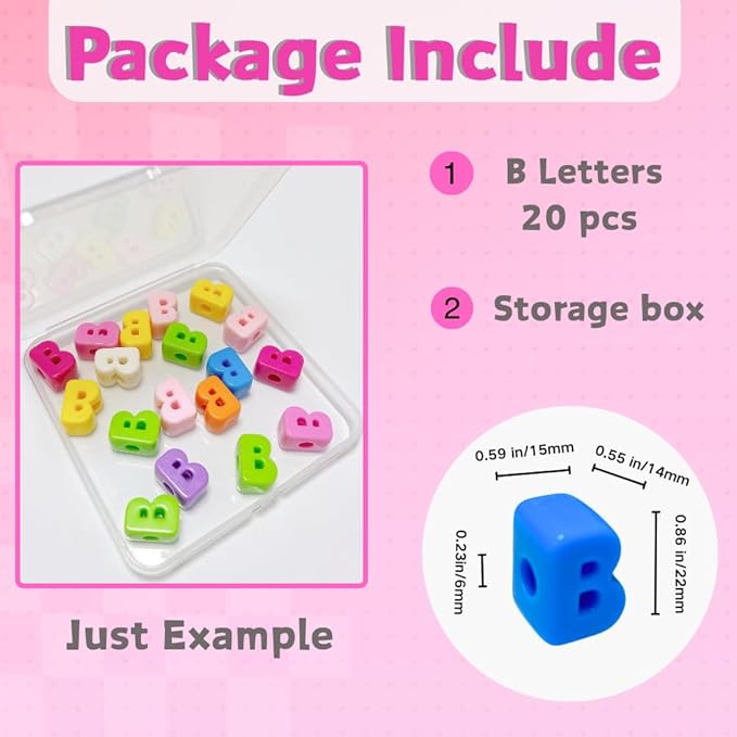 Maerolre 20Pcs Large Letter Beads, 20mm Big Acrylic Bubble Alphabet Beads, Colorful Plastic Beads for DIY Keychains, Jewelry Making, Phone Crafts Projects- B