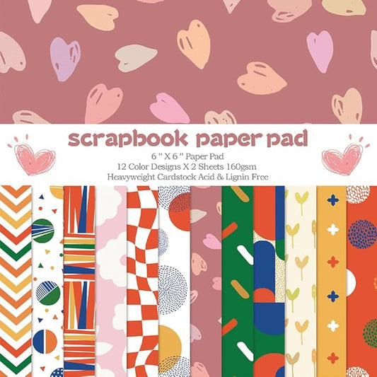 6x6" 160gsm Cardstock Single Sided Scrapbooking 24 Papers Pad Vintage Decoupage Scrapbook Kit Patterned Paper Junk Journal Supplies Journaling Supply Scrap Paper Crafting. Sweet Love