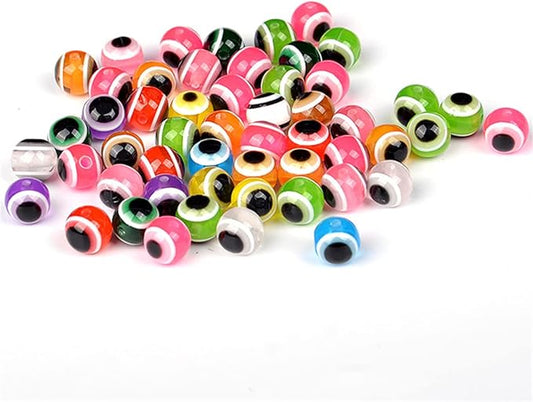 Xeahung 200 Pcs Round Evil Eye Beads for Jewelry Making Bracelets Making Kit Evil Eye Beads Earrings Necklace Christmas Ornament Birthday Gifts (8mm, Mixed Color)