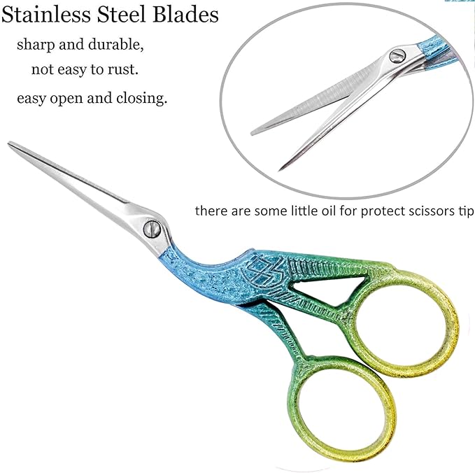 BIHRTC 4.5Inch Stainless Steel Sharp Tip Scissors with Leather Safe Cover Household Needlework Scissors for Embroidery Craft Needle Work Art Work Handcraft Threading