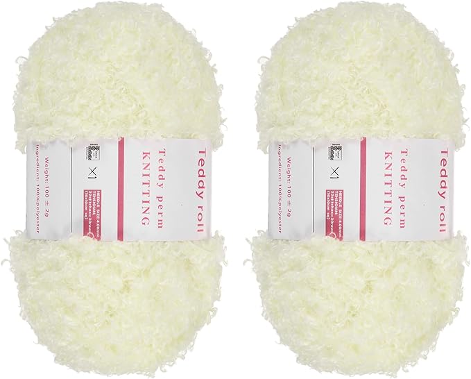 MECCANIXITY 2 Skeins Fur Yarn Soft Fluffy Chunky Yarn Fuzzy Eyelash Yarn Light Cream White for Crocheting Knit Clothes Bag - 55Yard/50m, 3.24ozx2