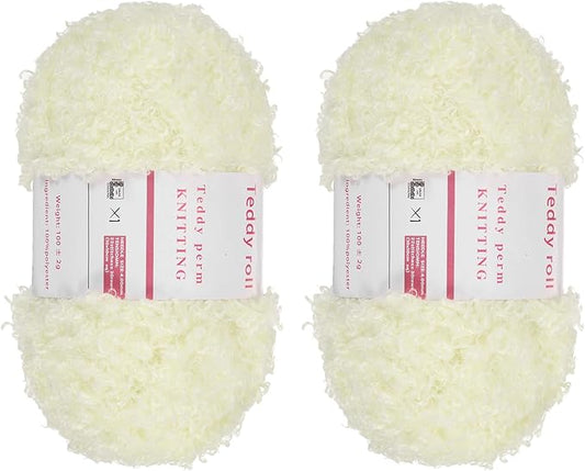 MECCANIXITY 2 Skeins Fur Yarn Soft Fluffy Chunky Yarn Fuzzy Eyelash Yarn Light Cream White for Crocheting Knit Clothes Bag - 55Yard/50m, 3.24ozx2