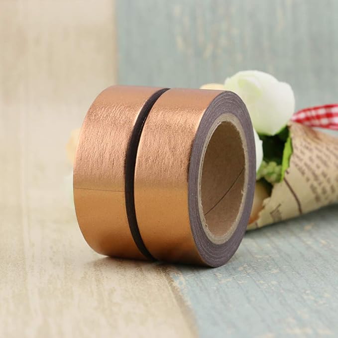 MEI YI TIAN 6 Rolls Solid Copper Gold Foil Washi Tape Set 15mmx10m Bronze Golden Stamping Paper Adhesive Masking Tapes Sticky Paper Tape for DIY Scrapbooking Journals Crafts Art Decoration