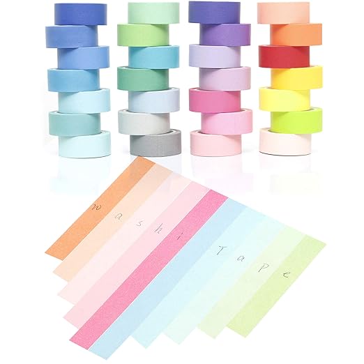 YUKUNTANG 28 Rolls Washi Masking Tape Set, 15mm 306 Yards Colorful Rainbow Pastel Decorative Colored Writable Washi Craft Tape Set for DIY Crafts Scrapbook Designs